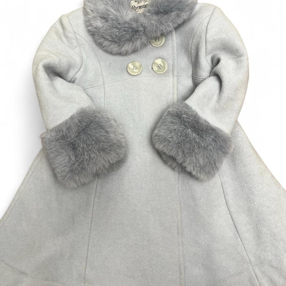 Vintage Light blue Rothschild wool coat with faux fur collar and cuffs size 3T